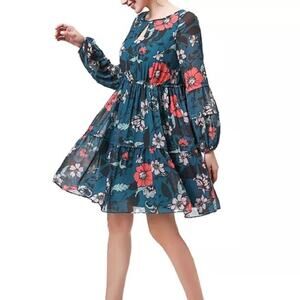 KIMI + KAI Women’s Rosie Maternity Babydoll Dress Teal Multi Floral Sz L